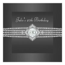 Black Diamond Womans 40th Birthday Party Personalised Invitation