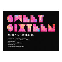 Black Electric Glow Sweet 16 Invitations