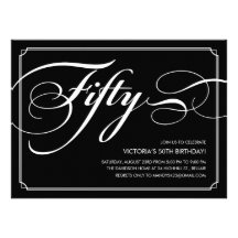 Black Elegant 50th Birthday Invitations