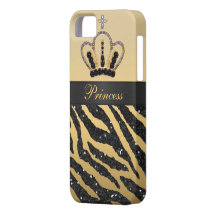 Black Faux Glitter Zebra Print & Jewel Crown iPhone 5 Cases
