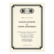 Black felt art deco retro Hollywood glam wedding Custom Invite