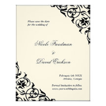 Black felt formal wedding save the date flat card personalised invitation