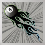 Black Flaming 8 Ball Poster