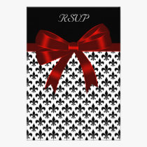 Black Fleur De Lis Red Bow RSVP Card invitations