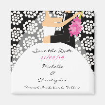 Black Floral Bride & Groom Save The Date Magnet