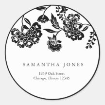 black floral damask address label stickers