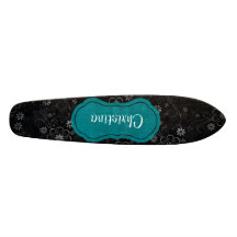 Black Floral Old School Skateboard