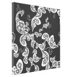 Black Floral Peacock Deco Art Canvas Print
