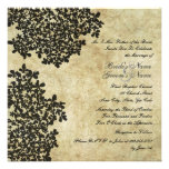 Black Floral Vintage Square Wedding Invitations