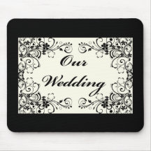 Black Floral Wedding Invitation Set Mousemat