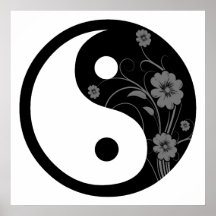 Black Floral Yin Yang Poster Print