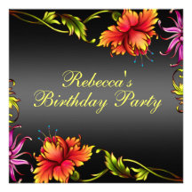 Black Flower Burst Design Birthday Invitation