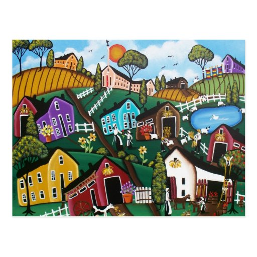 BLACK FOLK ART Lost Sheep BY LORI EVERETT postcard