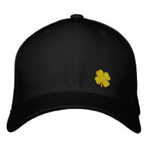 Black  Four Leaf Clover St. Patrick - CUSTOMIZABLE Embroidered Baseball Caps
