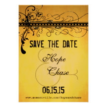 Black Funky Elegant Swirls Wedding Save the Date Personalised Invitations