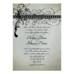 Black Funky Textured Elegant Swirls Invitations