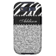 Black Glitter Zebra Print Rhinestone Girly Case Galaxy S3 Case