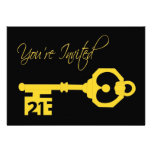 Black & Gold 21st Birthday Party Key Invitation