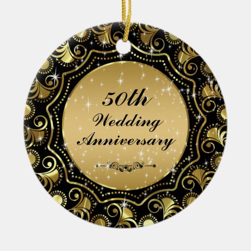 Black &amp; Gold 50th Wedding Anniversary Ornament 2 Zazzle