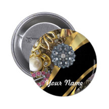 Black & gold bling button