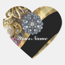 Black & gold bling heart stickers