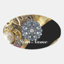 Black & gold bling oval sticker