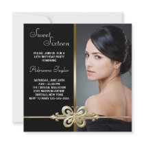 Black Gold Butterfly Photo Sweet Sixteen Birthday