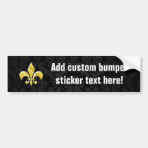 Black/Gold Damask Fleur de Lis Bumper Stickers