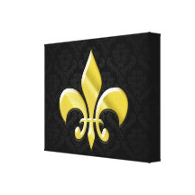 Black/Gold Damask Fleur de Lis Canvas Print