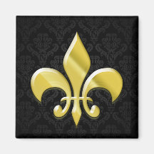 Black/Gold Damask Fleur de Lis Fridge Magnets