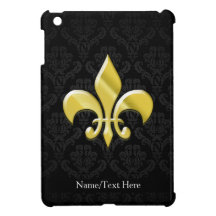 Black/Gold Damask Fleur de Lis iPad Mini Cover