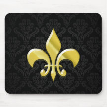 Black/Gold Damask Fleur de Lis Mousepad