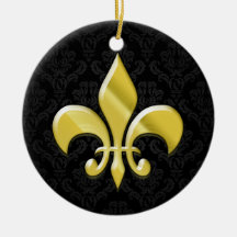 Black/Gold Damask Fleur de Lis Ornaments