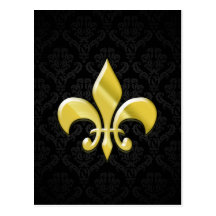 Black/Gold Damask Fleur de Lis Postcards