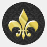 Black/Gold Damask Fleur de Lis Sticker