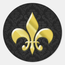 Black/Gold Damask Fleur de Lis Sticker