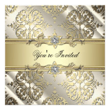 Black Gold Damask Party Personalized Announcement