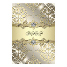 Black Gold Damask Party RSVP Custom Invitation