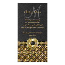 Black gold damask "thank you" picture card