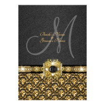Black gold damask wedding invitation