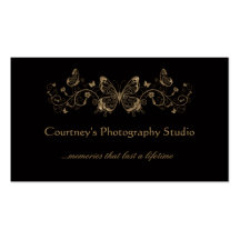 Black Gold Filigree Butterflies Business Cards