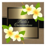 Black & Gold Frangipani Quinceañera Invitation