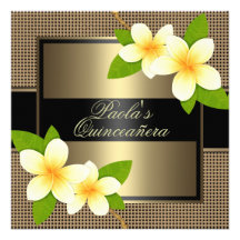 Black & Gold Frangipani Quinceañera Invitation