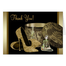 Black Gold High Heel Shoes Thank You Cards