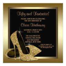 Black Gold High Heels Womans 50th Brithday Personalised Invite