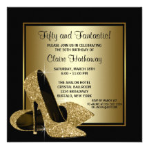 Black Gold High Heels Womans Brithday Party Announcement
