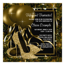 Black Gold High Heels Womans Brithday Party Personalised Announcements