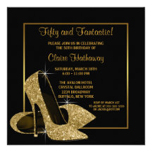Black Gold High Heels Womans Brithday Party Custom Invitation