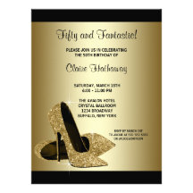 Black Gold High Heels Womans Brithday Party Invite