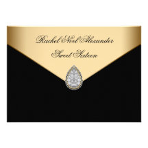 Black Gold Jewel Classy Sweet Sixteen Announcements